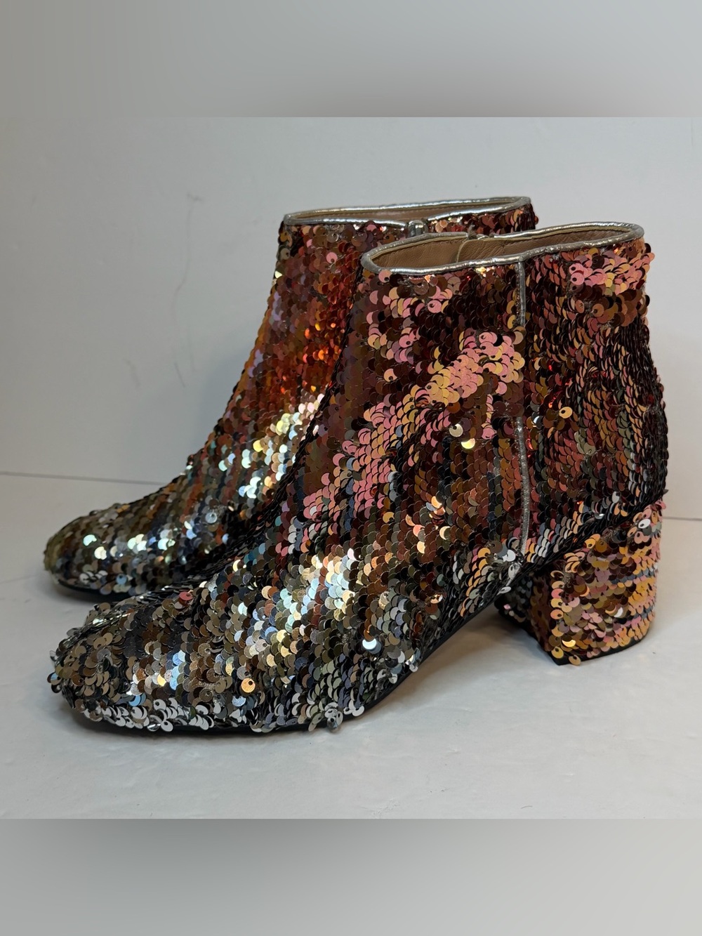Pollini Sequin Block Heel Ankle Boot Multicolor EUR 37 US 6.5 Made In Italy